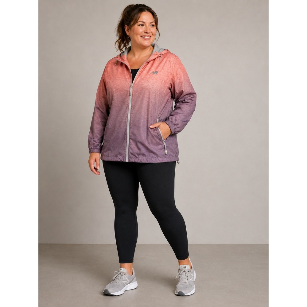 New Balance Hooded Ombre Windbreaker Jacket Pink Purple 2X Lightweight Running